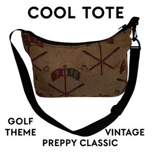Cool Tote Golf Tapestry Crossbody Bag Tan Vintage Adjustable Strap Casual Sport
